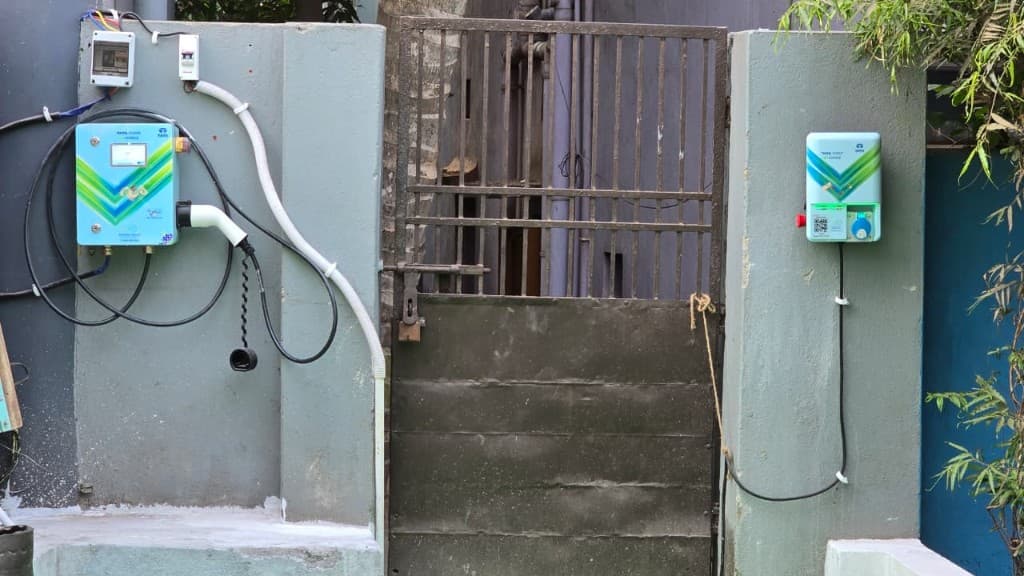 Tata Power EZ Charge EV chargers at a property entrance